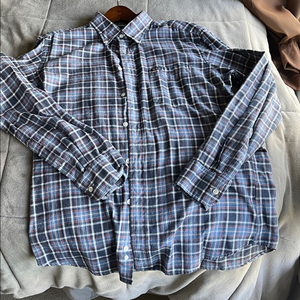 Faconnable Men's Plaid Button-Down Shirt in Navy, light blue , white, and Red!